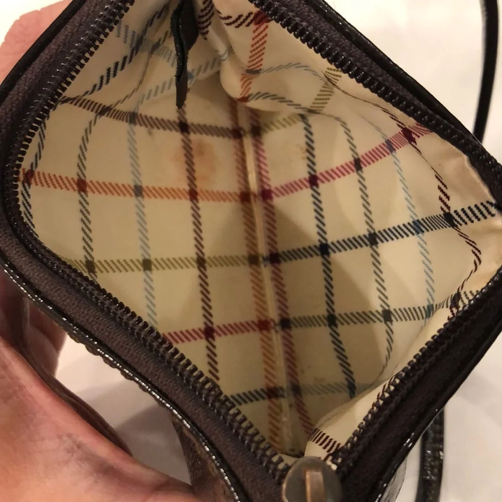 Patent leather wristlet clutch brown vintage coach